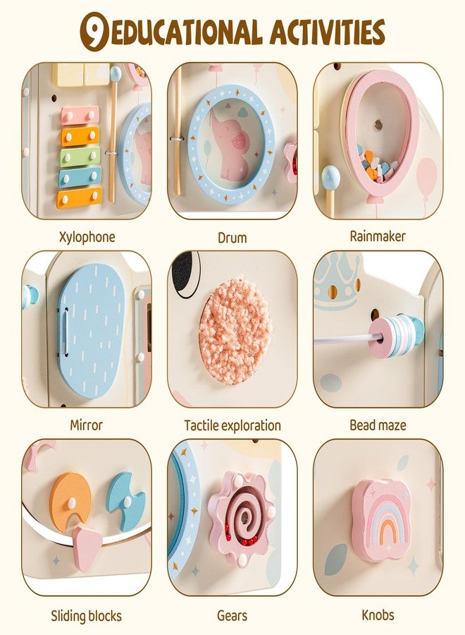 ROBUD Elephant Montessori Busy Board, 12-in-1 Activity Wall Busy Board, Montessori Sensory Wall Panel for Boys & Girls, Toddler Learning Activity Center for Playroom, Nursery, Beige - Image 2